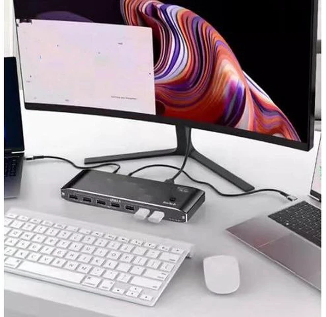 Alt view image 7 of 7 - Type C KVM Switcher, 2 Laptops KVM Docking Station Share 1 Screen Docking Station 100W RJ45 Port Extended Display for Home Office & Gaming