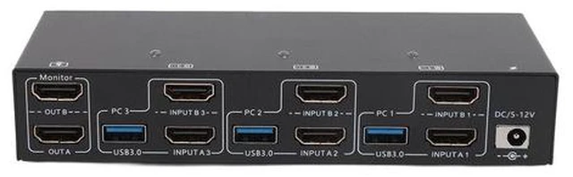 Main image of 4K Dual Monitor KVM Switch, 2 Monitors 3 Computers 4K 144Hz USB 2.0 Extended Display KVM Switcher with 4 USB Ports and Multiple Cables (US Plug)