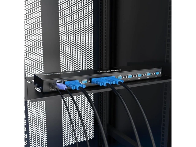 Alt view image 2 of 7 - 8 Port VGA KVM Switch 1U Rack Mount, Control 8 Computers with One Monitor Keyboard and Mouse, VGA USB KVM Switch with 4 USB 2.0 Ports, Desktop Controller, Includes 8 KVM Cables & Rack Ears