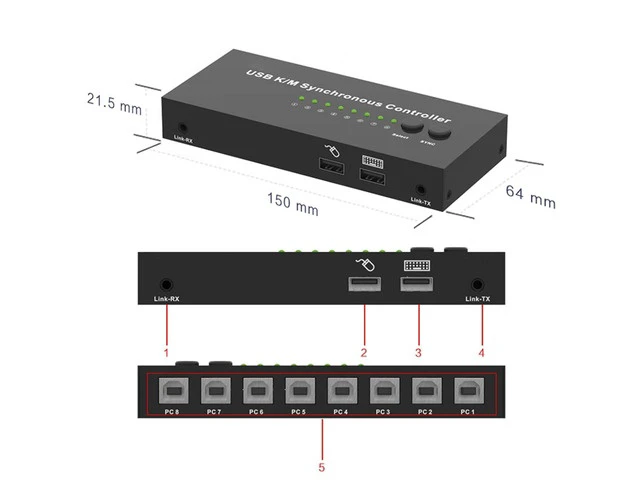 Alt view image 4 of 7 - 2/4/8 Port KVM Switch-USB Synchronizer- Game Controller for Multiple PCs, Mouse and Keyboard Synchronizer(2 Ports)