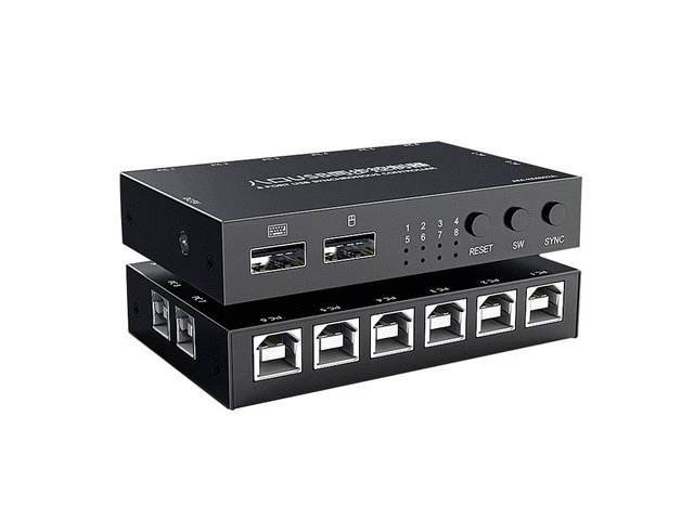 Alt view image 2 of 7 - 8 Ports USB Synchronizer DNF Keyboard Mouse USB Shared Display Synchronization Controller KVM Switcher Black