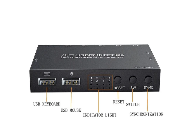 Alt view image 5 of 7 - 8 Ports USB Synchronizer DNF Keyboard Mouse USB Shared Display Synchronization Controller KVM Switcher Black