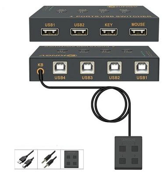 Main image of 4 Port Splitte -KVM Switch ControllerUSB Keyboard Mouse Synchronizer, Plug and Play DistributorSplitter for Various Operating System
