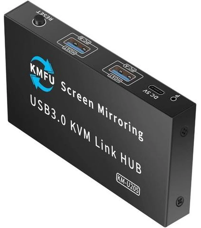 Main image of USB3.0 KVM Switching for 2 Computers Metal Keyboards Mouse Sharing Device with Fast Data