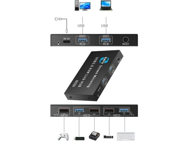 Alt view image 5 of 7 - USB3.0 KVM Switching for 2 Computers Metal Keyboards Mouse Sharing Device with Fast Data