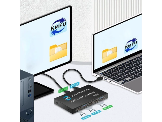 Alt view image 3 of 7 - USB3.0 KVM Switching for 2 Computers Metal Keyboards Mouse Sharing Device with Fast Data