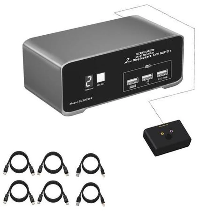 Main image of DP KVM Switch for 2 Computers 2 DP Monitors 4K@60Hz USB 2.0 with Remote
