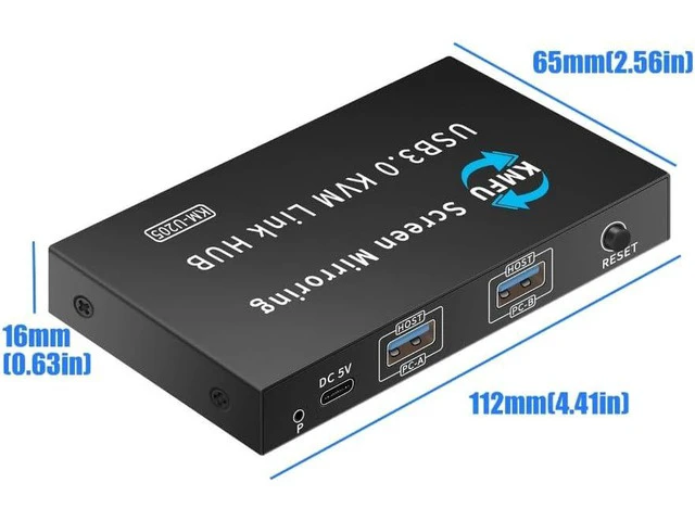 Alt view image 7 of 7 - USB3.0 KVM Switching for 2 Computers Metal Keyboards Mouse Sharing Device with Fast Data