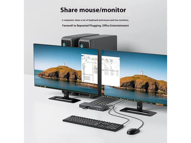 Alt view image 2 of 7 - Two Monitor HDTV KVM Switcher for 2 Computers with 4K 60Hz USB3.0 Hotkeys Controls and Sound Output