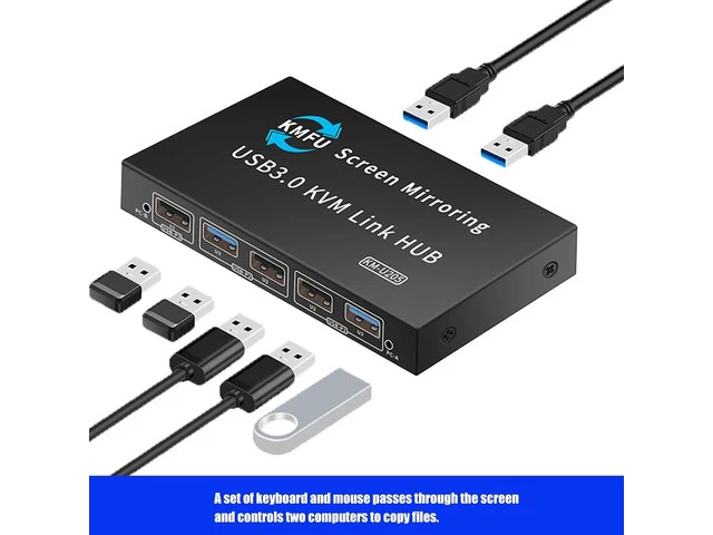 Alt view image 3 of 7 - USB3.0 KVM Switching for 2 Computers Metal Keyboards Mouse Sharing Device with Fast Data Transfer