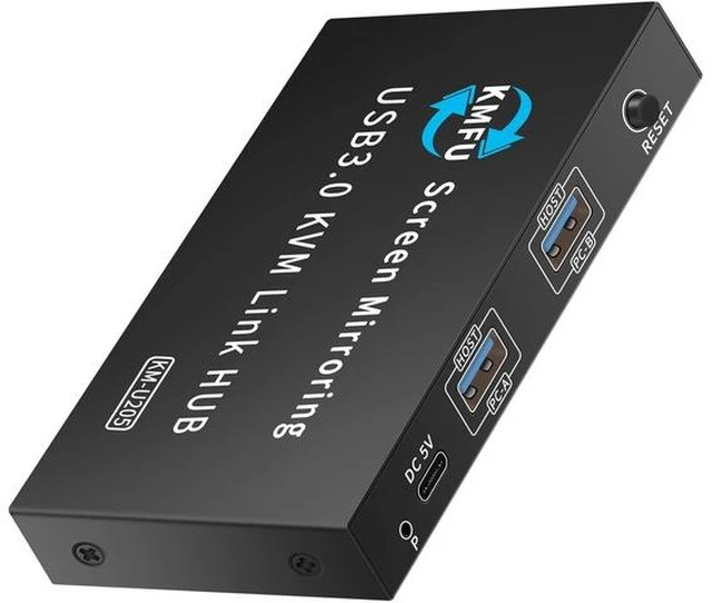 Main image of USB3.0 KVM Switching for 2 Computers Metal Keyboards Mouse Sharing Device with Fast Data Transfer