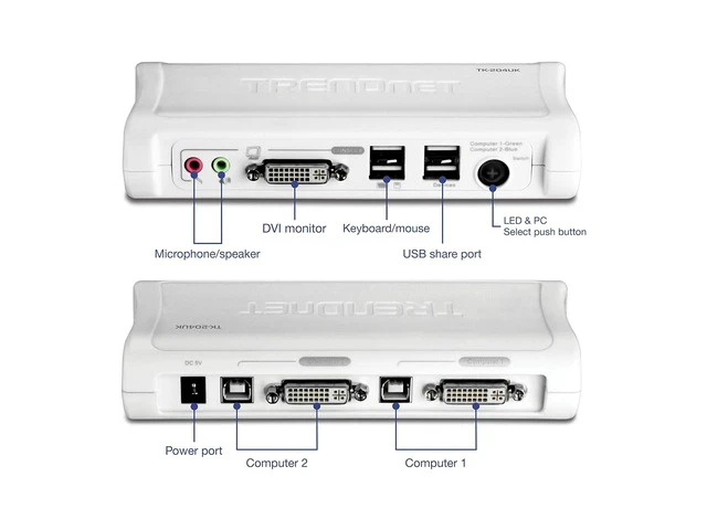 Alt view image 2 of 7 - 2-Port DVI USB KVM Switch & Cable Kit with Audio, Manage Two PCs, 2 x USB Keyboard & Mouse Ports, 2 x Bonus USB 2.0 Ports, 2 Way Audio Support, TK-204UK