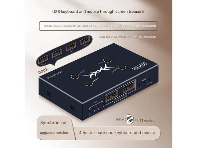 Alt view image 2 of 7 - Multi-Port USB Synchronizer - Keyboard Mouse Shared Display Synchronization Controller, KVM Metal Switcher Black, for Game Tudios, Security/Stock Market Surveillance, Offices(4 Ports)