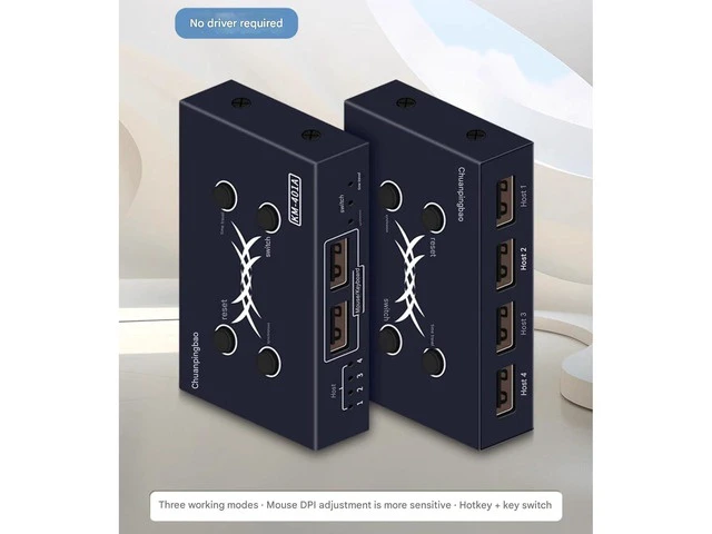 Alt view image 7 of 7 - Multi-Port USB Synchronizer - Keyboard Mouse Shared Display Synchronization Controller, KVM Metal Switcher Black, for Game Tudios, Security/Stock Market Surveillance, Offices(4 Ports)