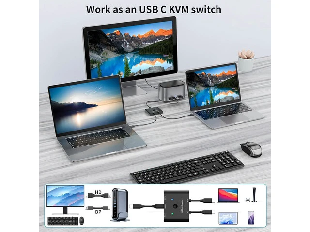 Alt view image 3 of 7 - USB C Switch,Bi-Directional USB C Switcher 2 Computers,MLEEDA USB Type C KVM Switch 8K@60Hz 4K@120Hz Video/10Gbps Data Transfer/100W Charging,Compatible with Thunderbolt Device,USB-C Cables Included