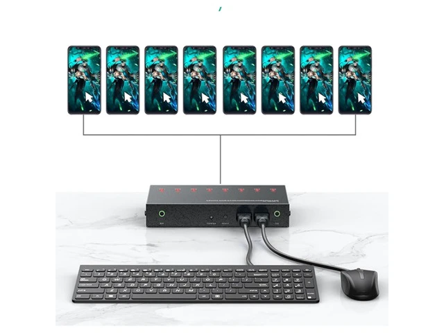 Alt view image 6 of 7 - 4 Port KVM Switch/Distributor - USB Keyboard Mouse Sync Controller, Plug and Play, 4-in-1-out DNF Multi-Open Synchronizer, DNF Game Control Synchronizer for Multiple PCs