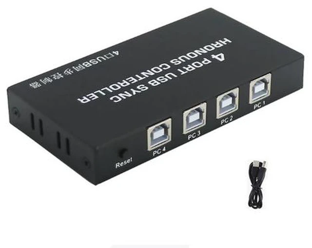 Main image of 4-Port USB Synchronizer - KVM Switch/Distributor, Keyboard Mouse Shared Display Synchronization Controller, for Game Tudios, Security/Stock Market Surveillance, Offices