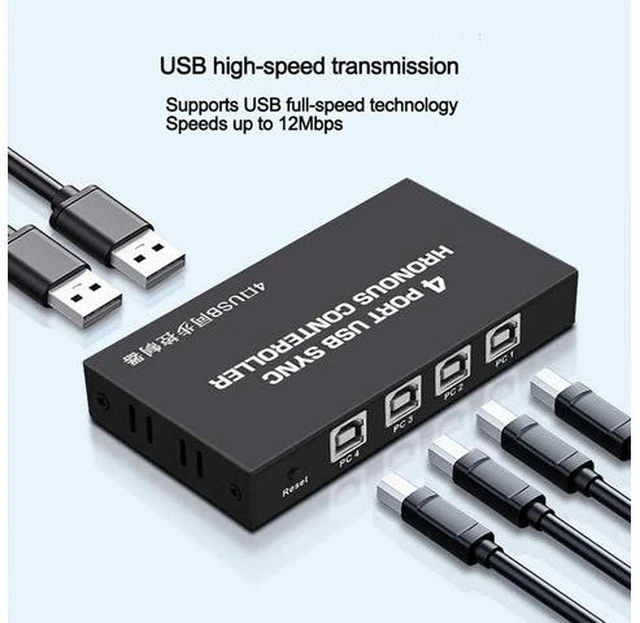 Alt view image 4 of 7 - 4-Port USB Synchronizer/Sharer - KVM Switch, 1 in 4 Out Multi-Opening USB Keyboard Mouse Sync Controller, DNF Game Distributor, for Stock Market Surveillance, Offices