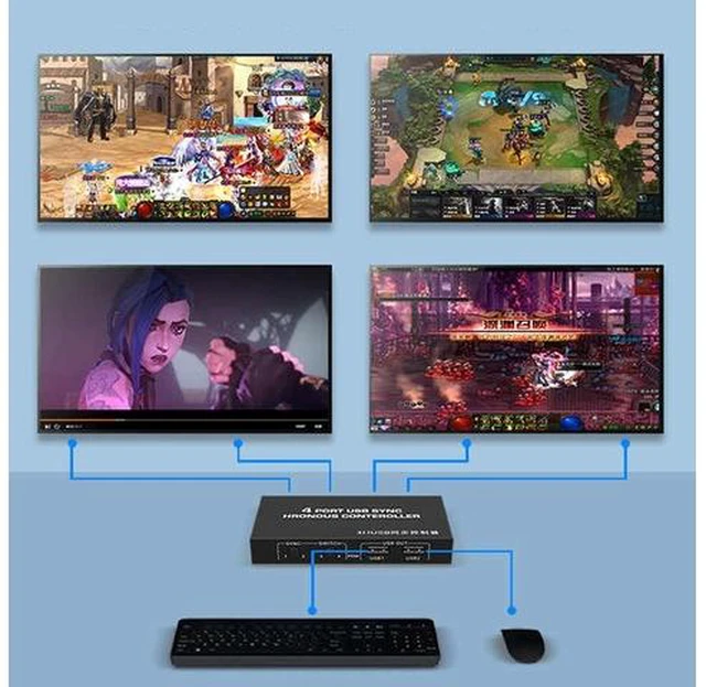 Alt view image 3 of 7 - 4-Port USB Synchronizer/Sharer - KVM Switch, 1 in 4 Out Multi-Opening USB Keyboard Mouse Sync Controller, DNF Game Distributor, for Stock Market Surveillance, Offices