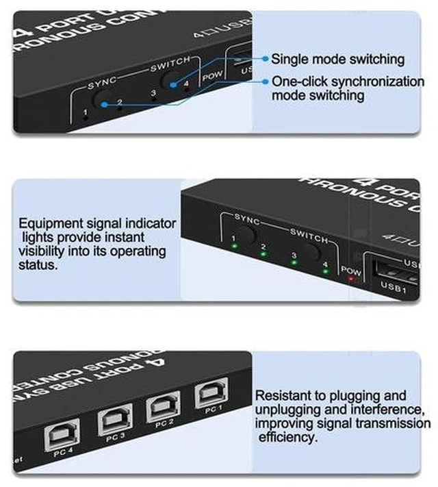 Alt view image 5 of 7 - 4-Port USB Synchronizer/Sharer - KVM Switch, 1 in 4 Out Multi-Opening USB Keyboard Mouse Sync Controller, DNF Game Distributor, for Stock Market Surveillance, Offices