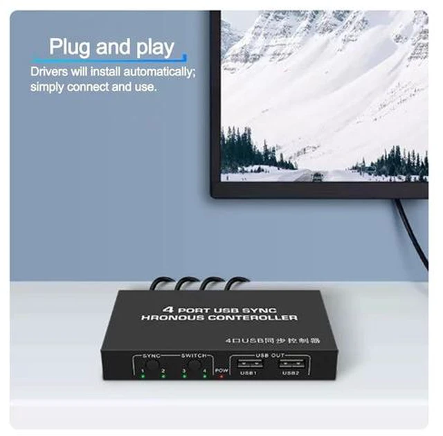 Alt view image 5 of 7 - 4-Port USB Synchronizer - KVM Switch/Distributor, Keyboard Mouse Shared Display Synchronization Controller, for Game Tudios, Security/Stock Market Surveillance, Offices