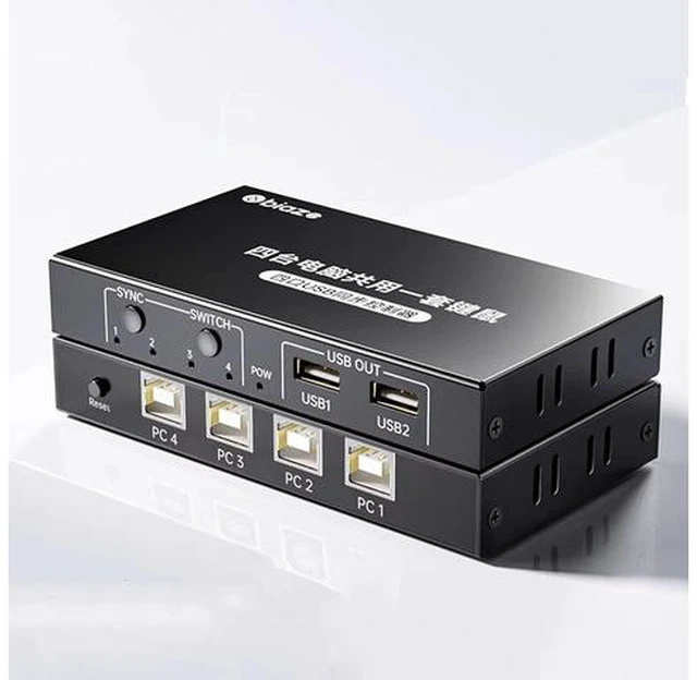Main image of 4-Port USB Synchronizer/Sharer - KVM Switch, 1 in 4 Out Multi-Opening USB Keyboard Mouse Sync Controller, DNF Game Distributor, for Stock Market Surveillance, Offices
