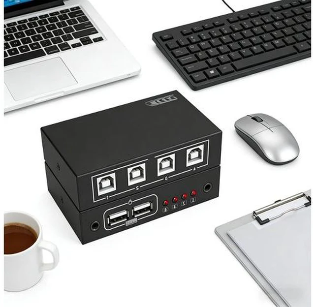 Main image of 4-Port USB Synchronizer KVM Switch, Keyboard Mouse & Game Controller Sharing Hub Multi-Device One-Click Control for DNF Gaming Streaming & Office Workstation Setup