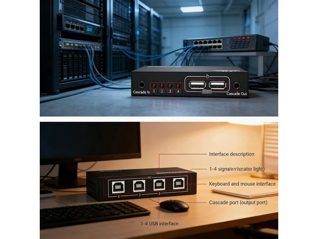 Alt view image 2 of 7 - 4-Port USB Synchronizer KVM Switch, Keyboard Mouse & Game Controller Sharing Hub Multi-Device One-Click Control for DNF Gaming Streaming & Office Workstation Setup