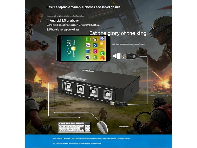 Alt view image 7 of 7 - 4-Port USB Synchronizer KVM Switch, Keyboard Mouse & Game Controller Sharing Hub Multi-Device One-Click Control for DNF Gaming Streaming & Office Workstation Setup