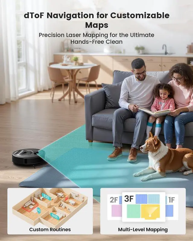Alt view image 3 of 7 - LiDAR Robot Vacuum and Mop, Smart Mapping and Obstacle Avoidance, Tangle-Free Pet Hair, 2.4G/5G WiFi App Control, Slim Design for Wider Coverage, Carpet Detection, M330 Pro