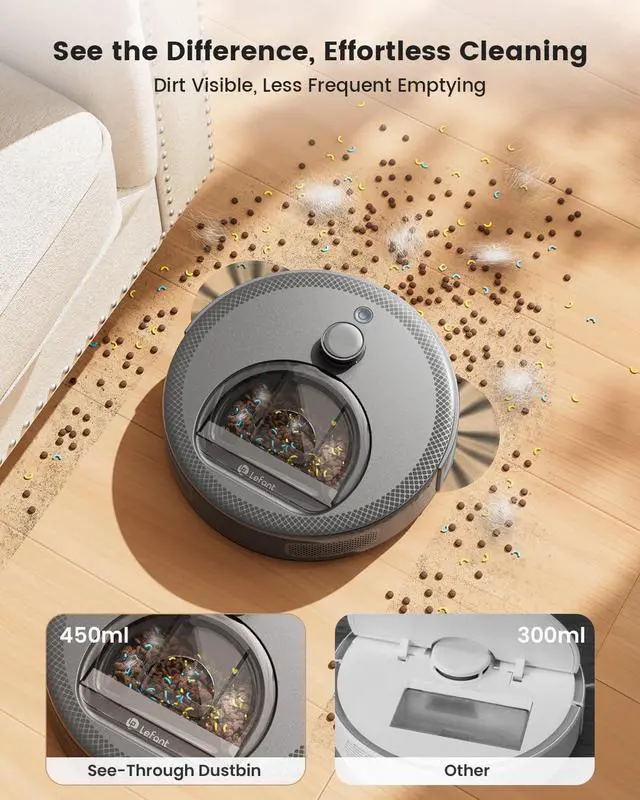 Alt view image 2 of 7 - LiDAR Robot Vacuum and Mop, Smart Mapping and Obstacle Avoidance, Tangle-Free Pet Hair, 2.4G/5G WiFi App Control, Slim Design for Wider Coverage, Carpet Detection, M330 Pro Gray