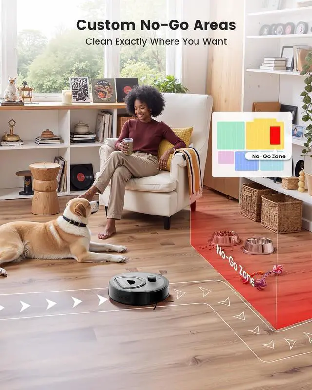 Alt view image 7 of 7 - LiDAR Robot Vacuum and Mop, Smart Mapping and Obstacle Avoidance, Tangle-Free Pet Hair, 2.4G/5G WiFi App Control, Slim Design for Wider Coverage, Carpet Detection, M330 Pro Gray