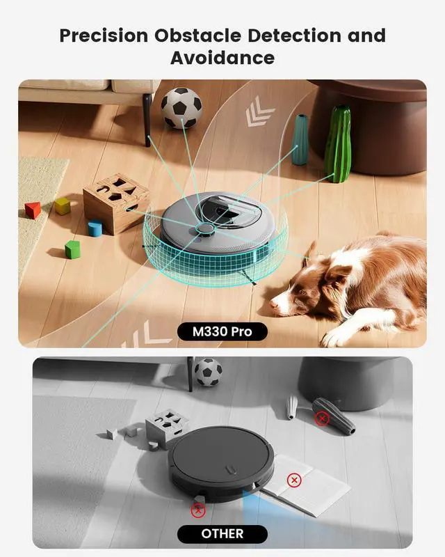 Alt view image 4 of 7 - LiDAR Robot Vacuum and Mop, Smart Mapping and Obstacle Avoidance, Tangle-Free Pet Hair, 2.4G/5G WiFi App Control, Slim Design for Wider Coverage, Carpet Detection, M330 Pro Gray