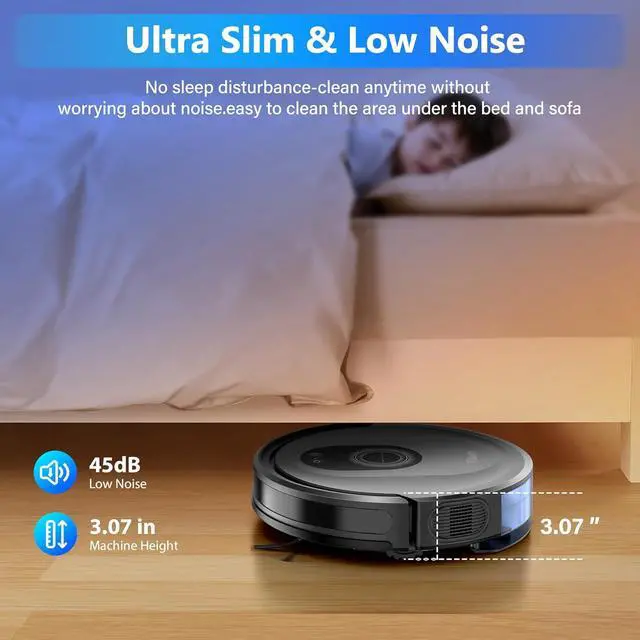 Alt view image 2 of 7 - Robot Vacuum and Mop Combo, 5000Pa Robotic Vacuum Cleaner, 150 Min Max, App & Remote Control, Ideal for Hard Floor, Carpet, Pet Hair, Self-Charge(G8000 Max)