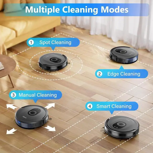 Alt view image 5 of 7 - Robot Vacuum and Mop Combo, 5000Pa Robotic Vacuum Cleaner, 150 Min Max, App & Remote Control, Ideal for Hard Floor, Carpet, Pet Hair, Self-Charge(G8000 Max)