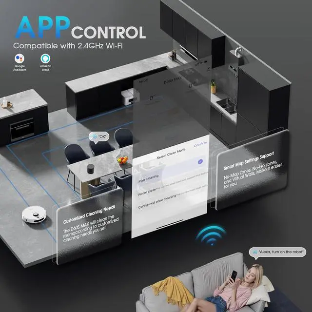 Alt view image 4 of 5 - Vacuum and Mop Combo, Mapping Robotic Vacuums Cleaner with 75 Days Self-Emptying, LiDAR Navigation Smart & Strong Suction, WiFi/App/Alexa/Voice Control, Quiet for Home Pet Hair Hard Floor Carpet