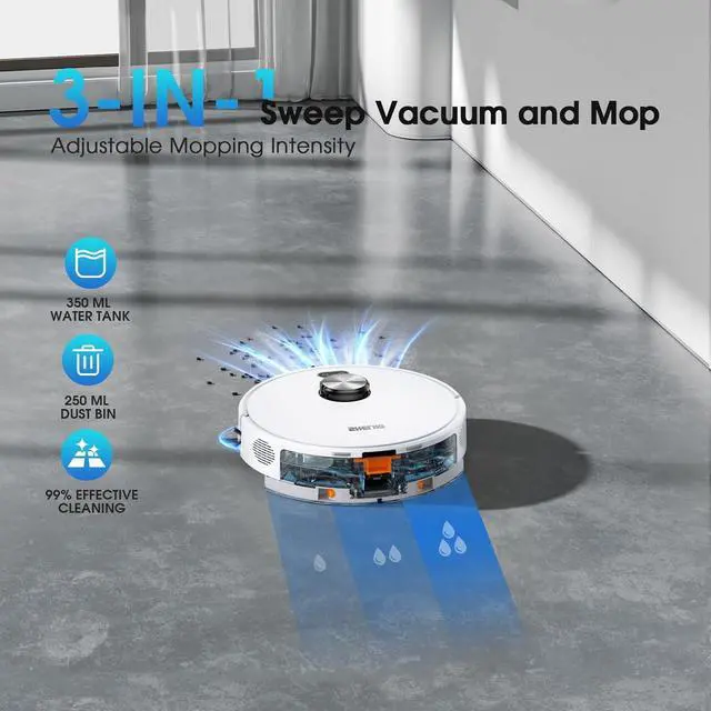 Alt view image 5 of 5 - Vacuum and Mop Combo, Mapping Robotic Vacuums Cleaner with 75 Days Self-Emptying, LiDAR Navigation Smart & Strong Suction, WiFi/App/Alexa/Voice Control, Quiet for Home Pet Hair Hard Floor Carpet