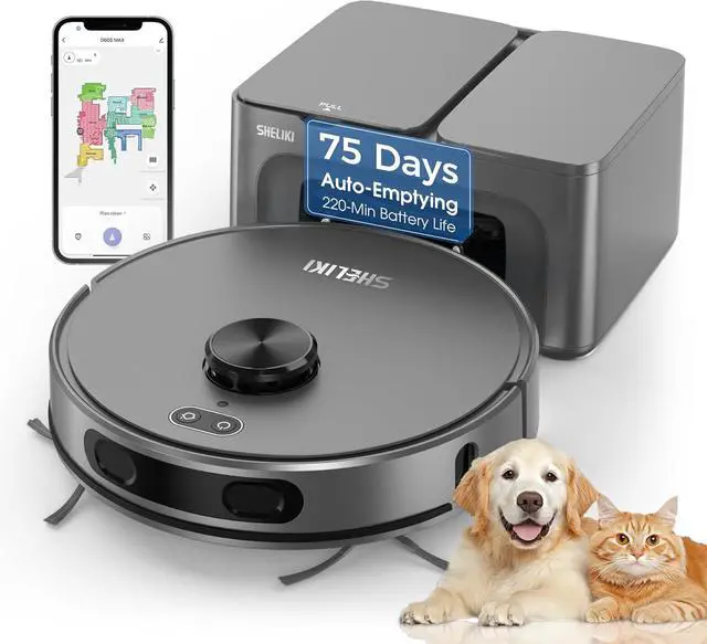 Alt view image 2 of 7 - Vacuum and Mop Combo, Mapping Robotic Vacuums Cleaner with 75 Days Self-Emptying, LiDAR Navigation Smart & Strong Suction, WiFi/App/Alexa/Voice Control, Quiet for Home Pet Hair Hard Floor Carpet