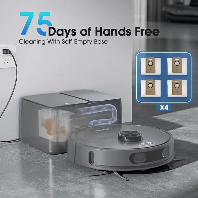 Main image of Vacuum and Mop Combo, Mapping Robotic Vacuums Cleaner with 75 Days Self-Emptying, LiDAR Navigation Smart & Strong Suction, WiFi/App/Alexa/Voice Control, Quiet for Home Pet Hair Hard Floor Carpet