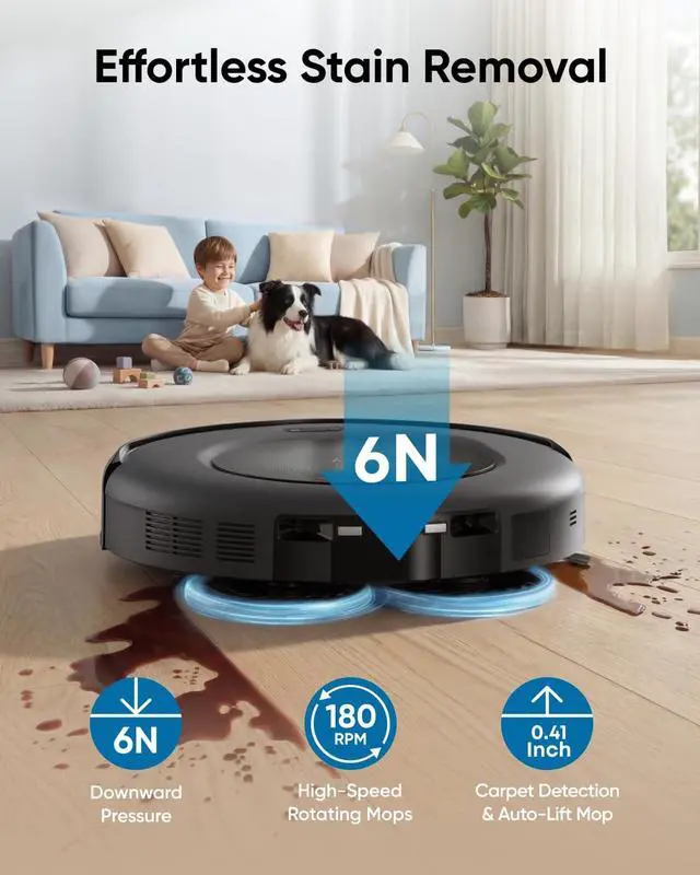 Alt view image 6 of 7 - Robot Vacuum Omni C20, 7,000 Pa, 60 Days Self Emptying, Auto Mop Washing, Auto Drying, 3.35" Ultra Slim, Transparent Tanks, Robot Vacuum and Mop Combo