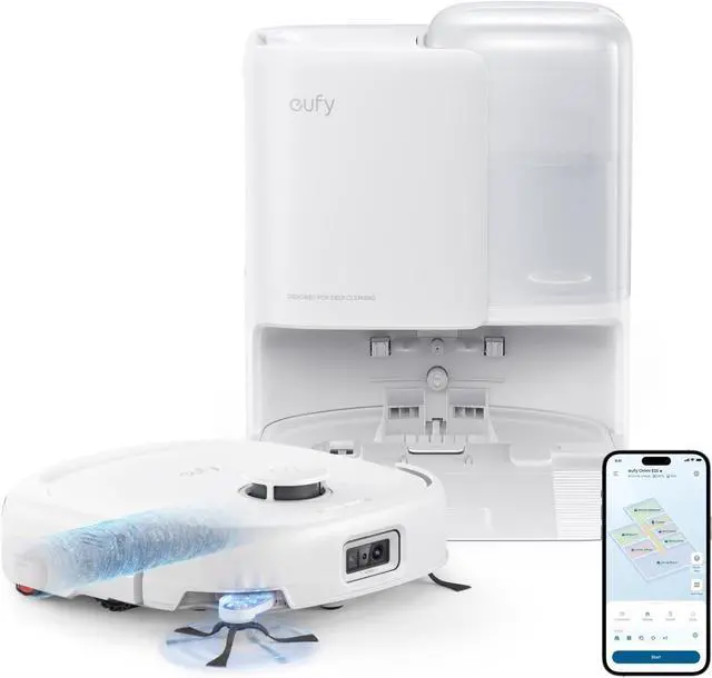 Main image of Robot Vacuum Omni C20, 7,000 Pa, 60 Days Self Emptying, Auto Mop Washing, Auto Drying, 3.35" Ultra Slim, Transparent Tanks, Robot Vacuum and Mop Combo E25 White