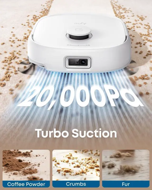 Alt view image 4 of 7 - Robot Vacuum Omni C20, 7,000 Pa, 60 Days Self Emptying, Auto Mop Washing, Auto Drying, 3.35" Ultra Slim, Transparent Tanks, Robot Vacuum and Mop Combo E25 White
