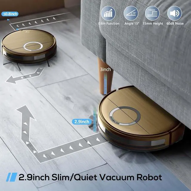 Alt view image 6 of 7 - 2 in 1 Robot Vacuum and Mop Combo for Pet Owners: Strong Suction, Anti-Tangle Brushless Inlet, Picks Up Dog & Cat Hair, Wet Mopping Removes Paw Prints, Auto-Recharge with Schedule Gold