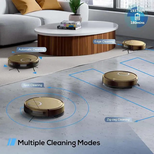 Alt view image 7 of 7 - 2 in 1 Robot Vacuum and Mop Combo for Pet Owners: Strong Suction, Anti-Tangle Brushless Inlet, Picks Up Dog & Cat Hair, Wet Mopping Removes Paw Prints, Auto-Recharge with Schedule Gold