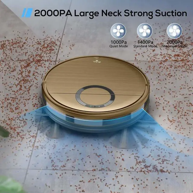 Alt view image 4 of 7 - 2 in 1 Robot Vacuum and Mop Combo for Pet Owners: Strong Suction, Anti-Tangle Brushless Inlet, Picks Up Dog & Cat Hair, Wet Mopping Removes Paw Prints, Auto-Recharge with Schedule Gold