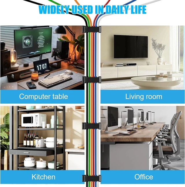 Alt view image 3 of 6 - Cable Management Clips, Cord Organizers Wire Clips Cord Holder for TV PC Ethernet Cable Desk Home Office ,1 Pcs,Black