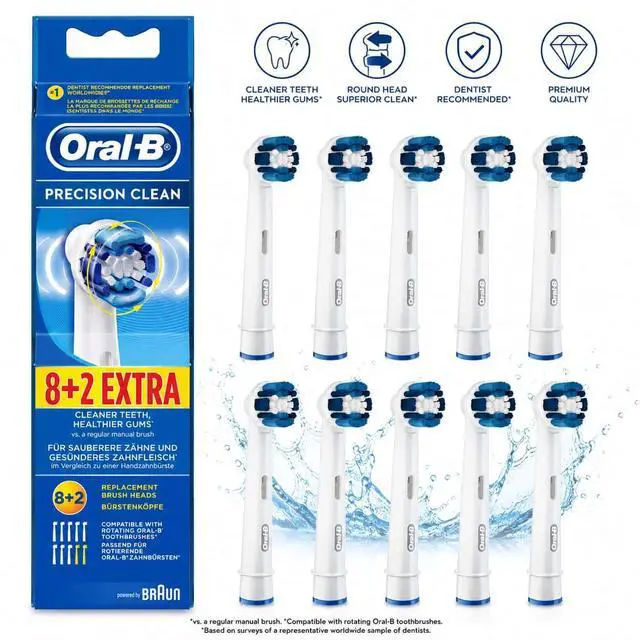 Main image of Oral-B Precision Clean Replacement Brush Heads, 10 Count (8+2 Extra) - Round Head, Compatible with Most Oral-B Electric Toothbrushes
