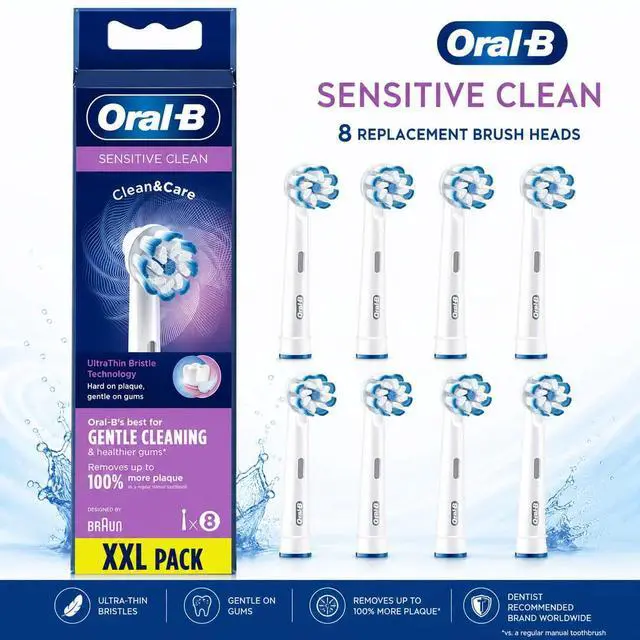 Main image of Oral-B Pro Sensitive Clean Replacement Brush Heads, 8 Count - Extra Soft Bristles for Sensitive Gums, Compatible with Most Oral-B Electric Toothbrushes