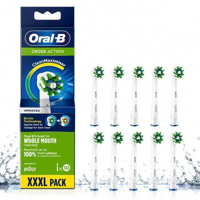 Main image of Oral-B Cross Action CleanMaximiser Replacement Brush Heads, 10 Count (XXXL Pack), Removes 100% More Plaque, Compatible with Most Oral-B Electric Toothbrushes