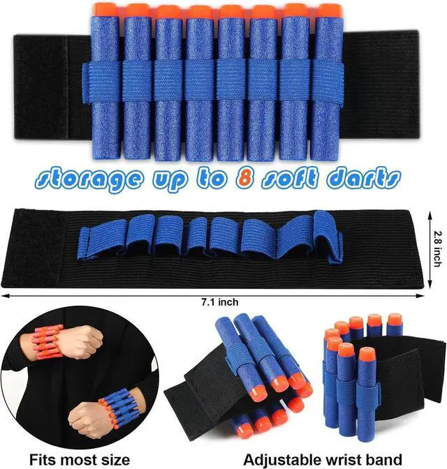 Alt view image 4 of 7 - Sosation 32 Pcs Gun Party Supplies and Favors Compatible with Nerf Include Tactical Glasses Face Mask Foam Darts Wrist Ammo Holder Gun Accessories Party Favors